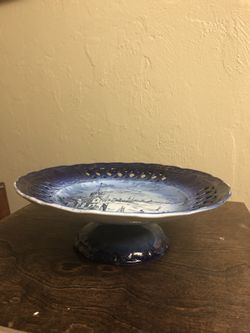 Antique Reticulated Blue English Compote