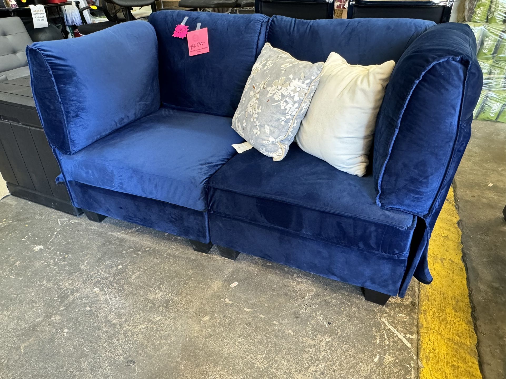 Blue Velvet Loveseat New