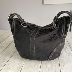 Coach Black Pleated Satchel Signature Intricate Hobo Shoulder Bag 
