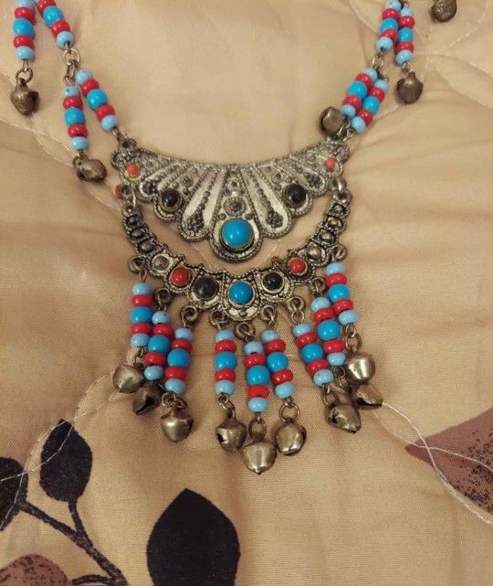 Vintage Ethnic Beaded Bell Necklace