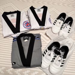 Taekwondo Size 3 U.S. World Class Uniforms And Adidas Mat Shoes Size 7.5 Women’s