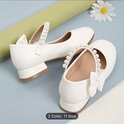 Elegant Pearl Bowknot High Heel Dress Shoes for Girls