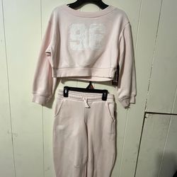 Girls fleece pink outfit pants and sweatshirt size M(8)
