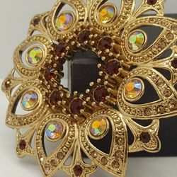 Vintage Art Deco, 10k Gold Plated Brooch, Garnet  stones, 3"Inches long, it is a Precious Antique Brooch.#733
