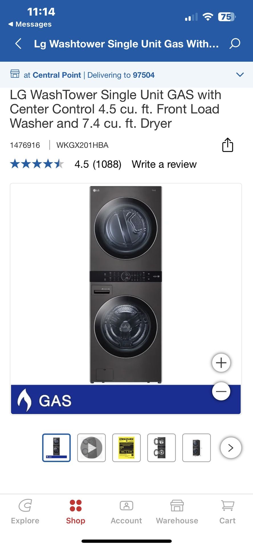 LG WashTower Single Unit GAS