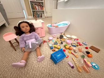 Our Generation doll, kitchen, bathtub and accessories