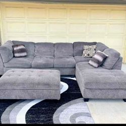 Beautiful Gray 2 Piece Sectional/Couch With Ottoman/Storage, By: Jerome’s (Trinton)|Great Condition