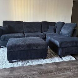 Black Color Sectional Sofa With Srorage Ottoman