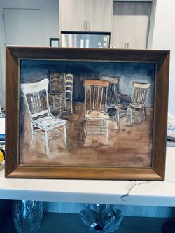 Good looking perfect original charcoal picture with real wood frame !!!