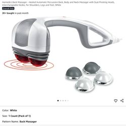 Homedics Back Massager - Heated Automatic Percussion Back, Body And Neck Massager With Dual Pivoting Heads, Interchangeable Nodes, For Shoulders, Legs