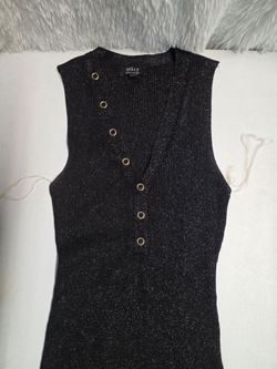 Privy Black Sparkle Ribbed Knit Sleeveless Dress Size L