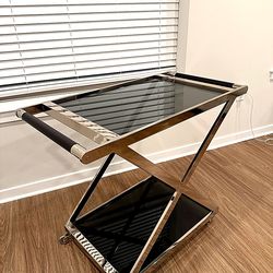 Ralph Lauren Home – Zelig Bar Cart – Silver & Black Metal Glass Bar Cart