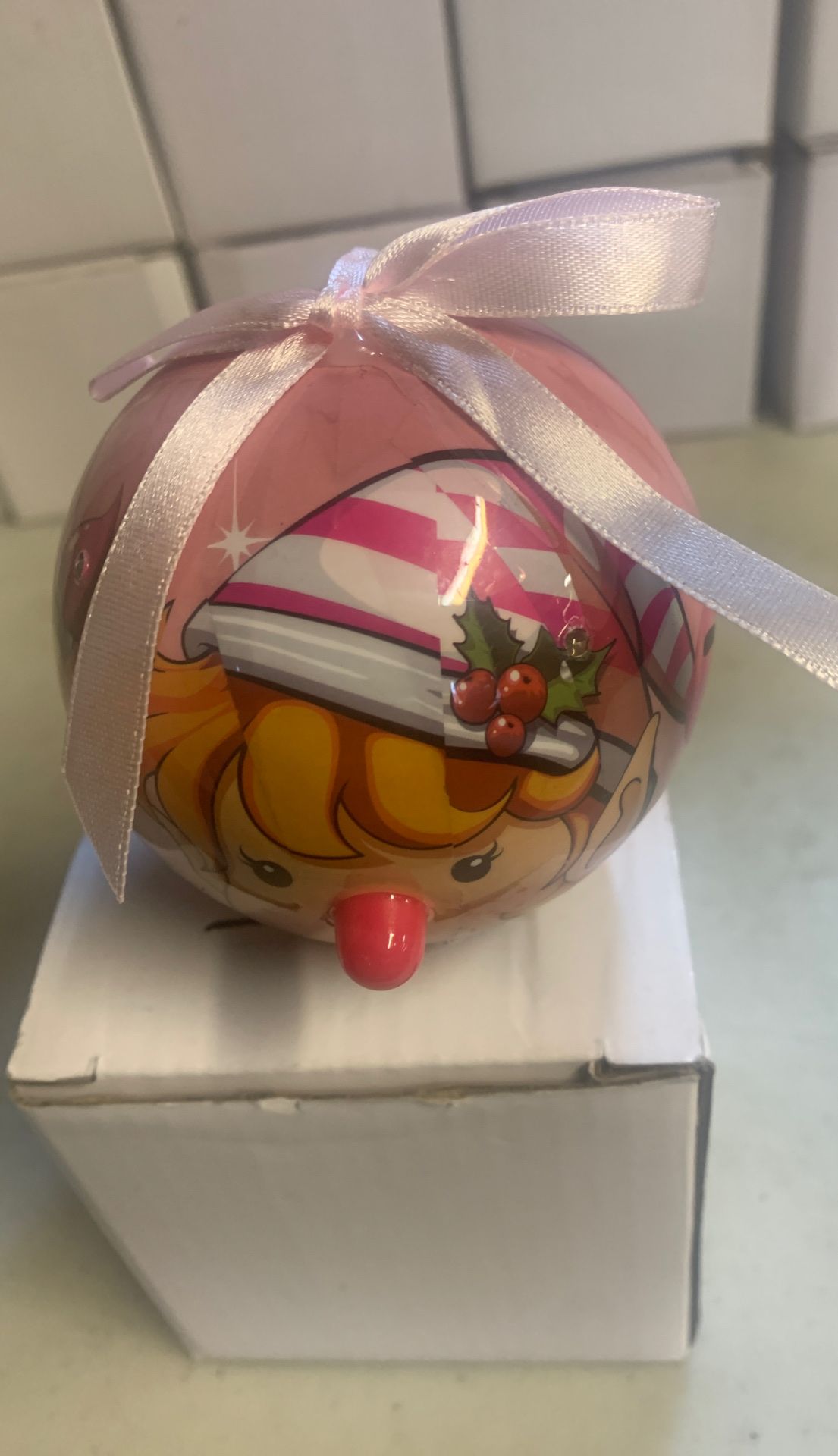 Blinking Girl Elf Christmas Ornament Plastic And Comes With 3 Batteries