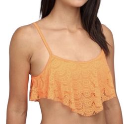 Roxy Neon Orange Eyelet Bikini Top Flutter Bandeau Handkerchief Size: S