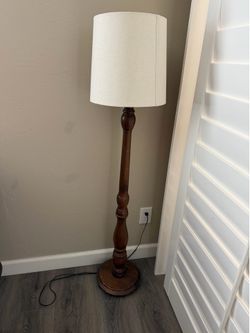 Dark Brown Wood Floor Lamp – 56” Tall – Includes Shade
