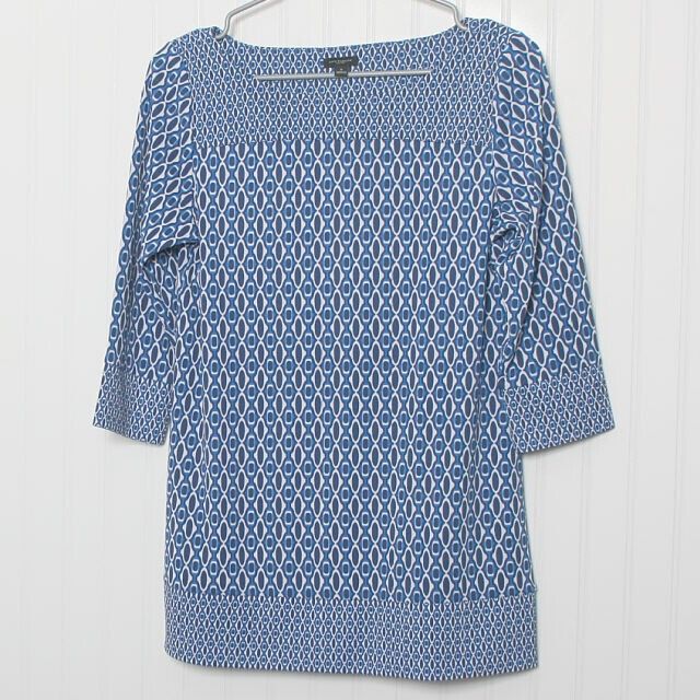 Blue Sleeve Boat Neck Poly Jersey Knit Tunic Top Small