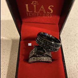 New S925 Black Gunmetal Wedding Ring Set His Hers 