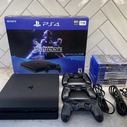 *Like-new condition* PS4 Slim 1TB Full Memory Storage w/ 3 Controllers + Games & All Wiring