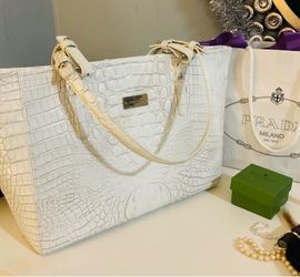 White croc leather tote bag Brahamin