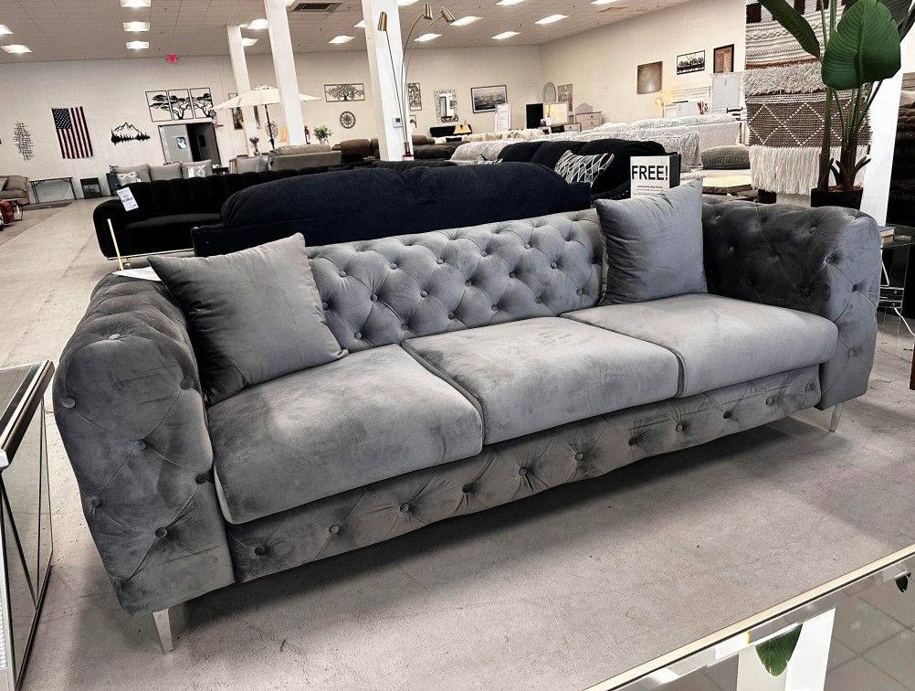 AP🎉Gray Tufted Modern Living Room Set - Sofa& Loveseat// Fast Delivery & Financing
