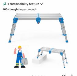 Folding Work Platform, 500 lbs Capacity, One-Touch Fold, Larger Blue Adjustable Height Step Stool, 4 Levels 14-20 in, Non-Slip for RV Cleaning, Home P