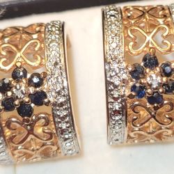 Vintage Blue Sapphire Diamond Earrings 