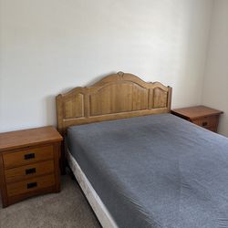 Queen bed and mattress set with 2 night stands
