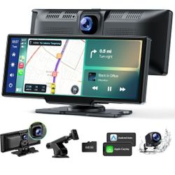 Volam Wireless Carplay Screen for Car with 2.5K Dash Cam, 1080p Backup Camera, 9.26" Portable Car Stereo with Apple Carplay Android Auto, Mirror Link,