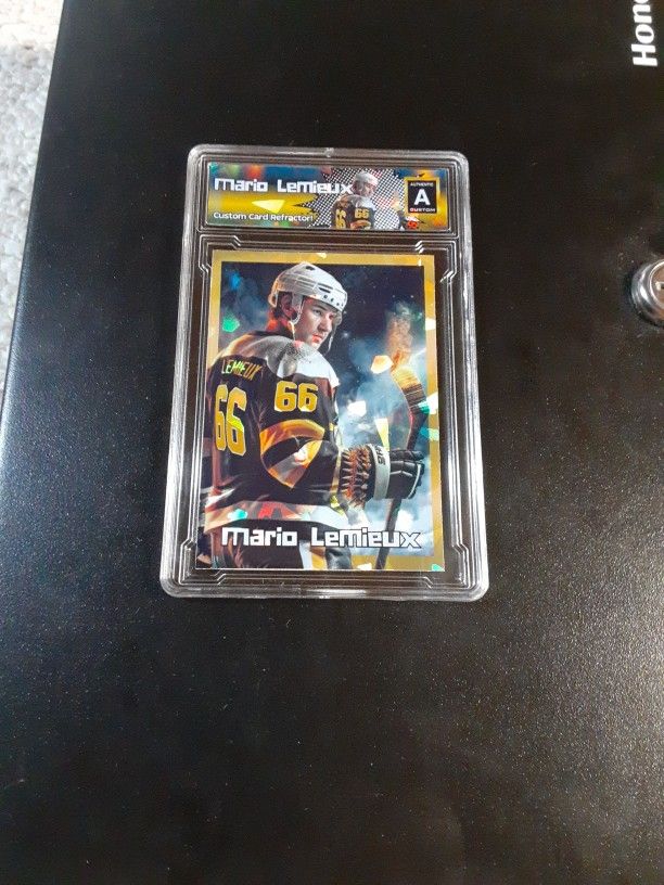 Mario Lemieux Slab Gold Cracked Ice REFRACTOR Original Art Novelty Card