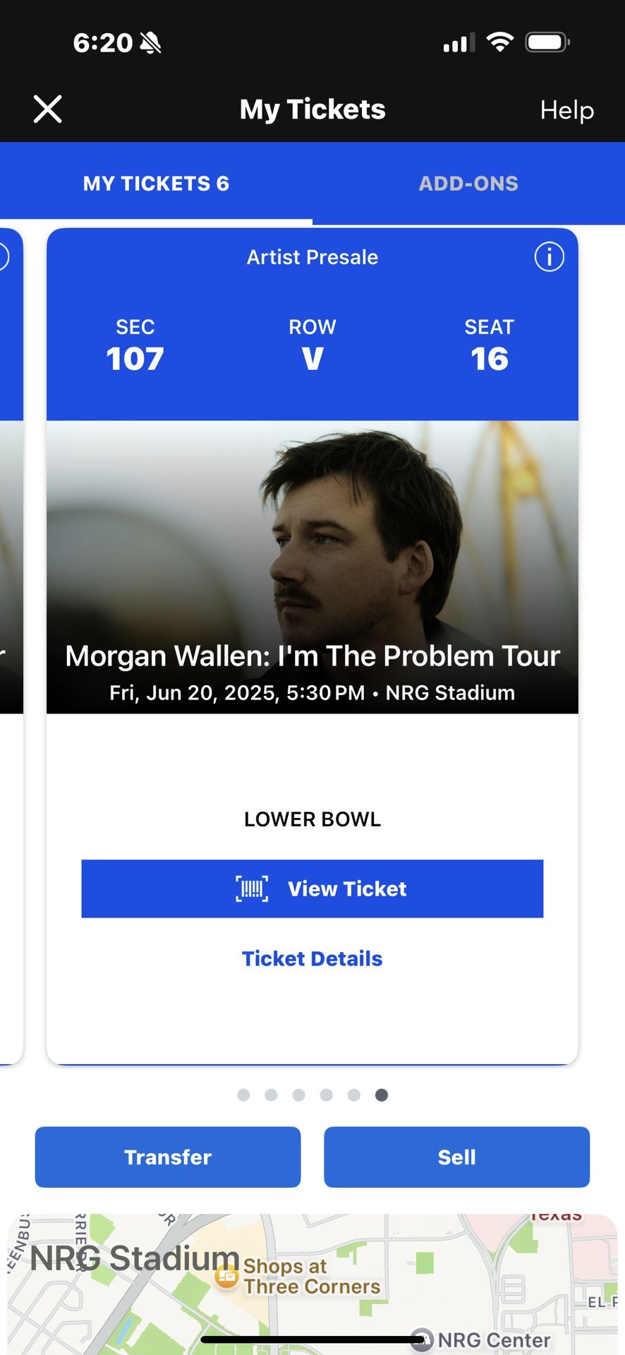 Morgan Wallen Tickets - 6 Seats Together Sec 107 - June 20th