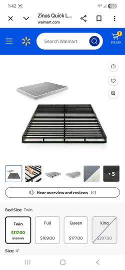 ZINUS No Assembly Metal Box Spring / 4 Inch Grey Mattress Foundation / Sturdy Metal Structure, Twin