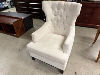 Cream Tufted Fabric Wingback Accent Chair w/ Nailhead Trim