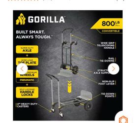 Shop Gorilla 800 lbs. Capacity Convertible Steel Hand Truck, Wide Dual Mode Adjustable Height Handle, Simple/Safe Flatbed Conversion