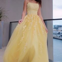 A Line Yellow Princess Formal Gown