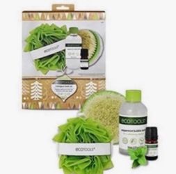 EcoTools Indulgent Bath Kit, Bubble Bath, Dry Body Brush, Loofah Bath Sponge, & Peppermint Oil Set