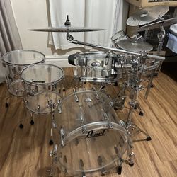 Pearl Crystal Beat Ultra Clear Acrylic see-through drum set.