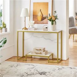42” Marble-Look Console Table – Gold, 2-Tier Design ✨