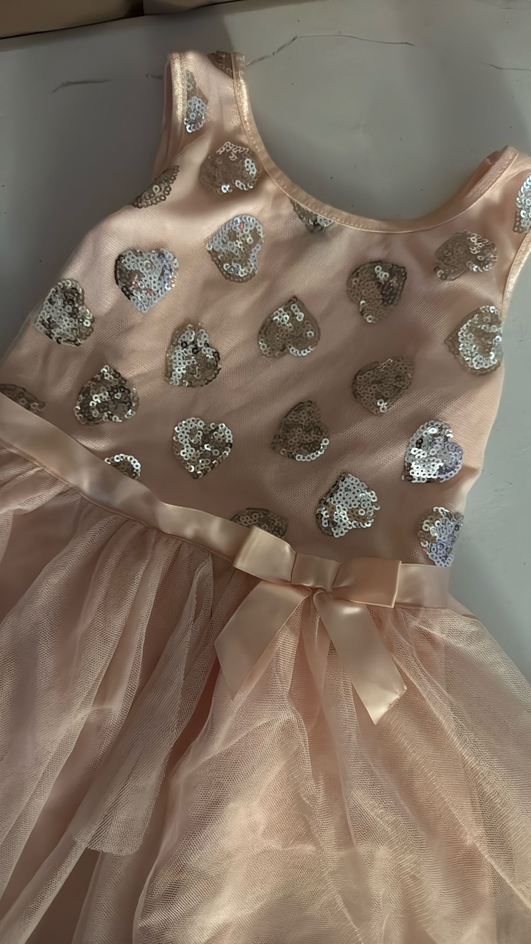 Pink With Silver Hearts Girls Dress Size S