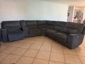 Large Gray Sectional Sofa with Recliners
