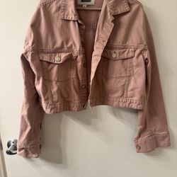 Weekday Women's Pink Denim Cropped Jacket xs