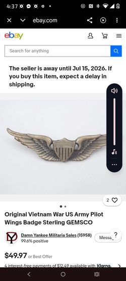 Vintage U.S. Army Pilot or Aviator wings
