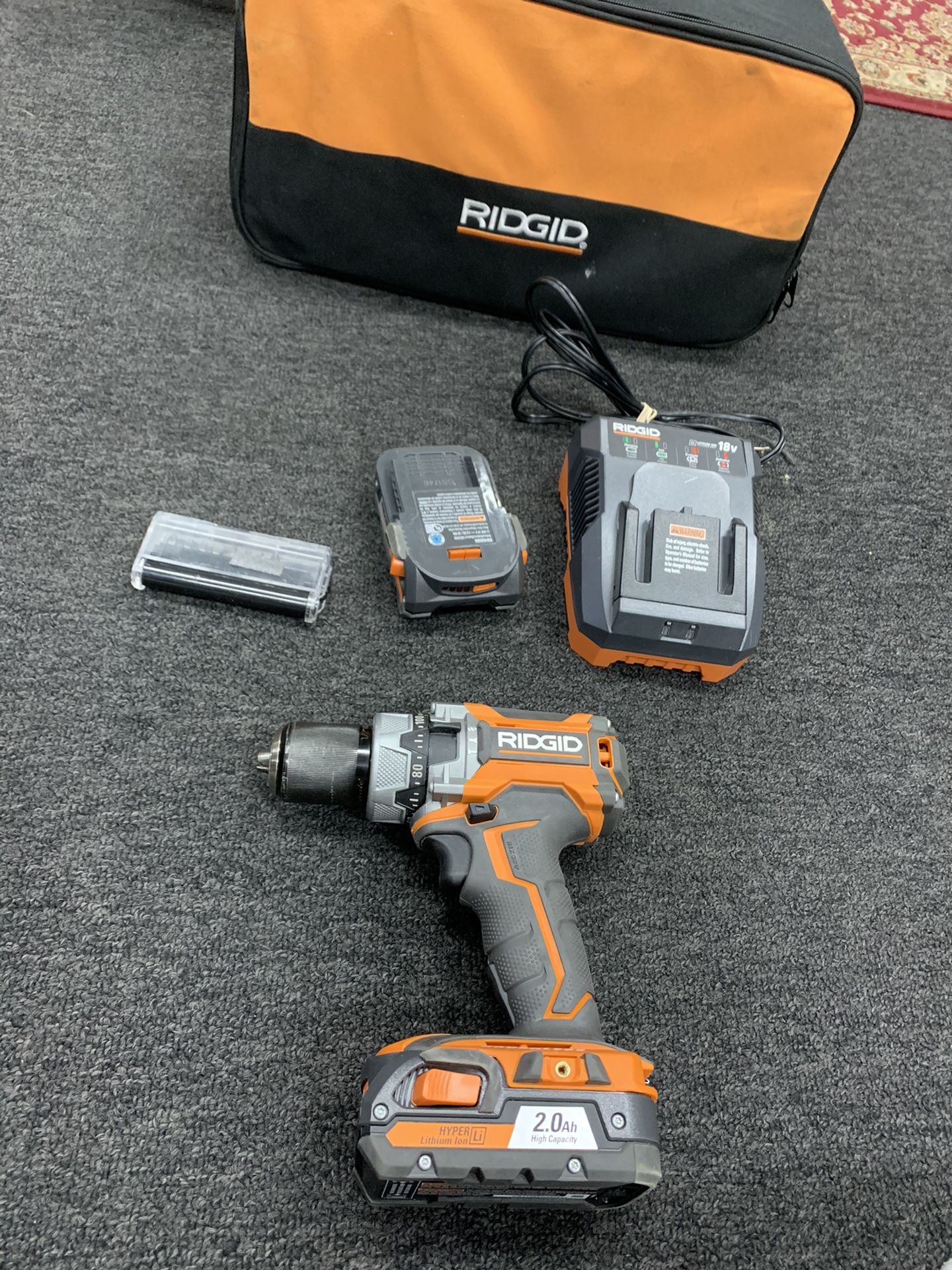 Ridgid 18V Brushless Hammer Drill with Charger, Bits and extra Battery