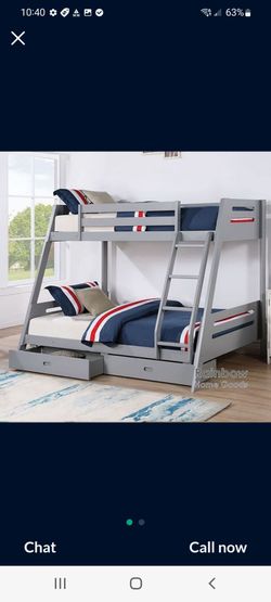 Twin Full Grey Bunkbed with Orthopedic Mattress Included