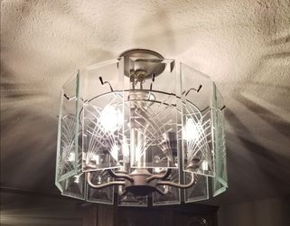 Semi-Flush Ceiling Light with Etched Glass Panels