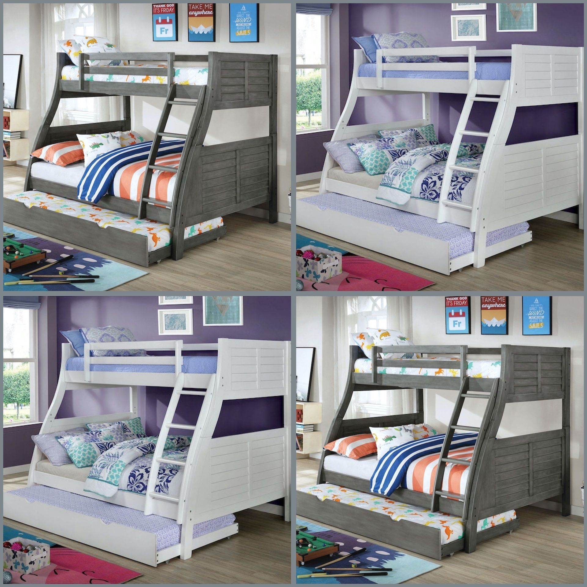 Twin/Full/Twin Antique Gray Hoover Collection Bunk bed w. Orthopedic Mattresses Included 