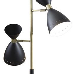 Adesso Oscar 68" Antique Brass/Black Metal Floor Lamp with 2 Cone Shades
