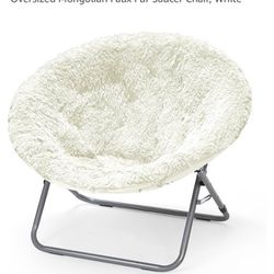 Oversized Mongolian Faux Fur Saucer Chair (White)