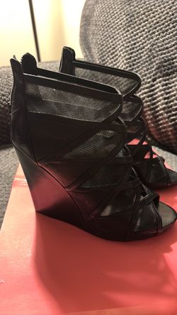 Aldo Black Mesh Strappy Wedge Booties