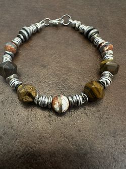 Tiger Eyes and Polychrome Jaspers Beaded Bracelet