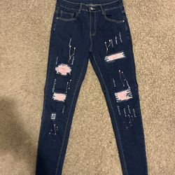 Men’s Dark Blue Jeans with Pink Patches Size 30